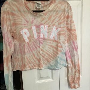 PINK Victoria's Secret Pastel Tie-Dye Crop Sweatshirt - Peach & Light Blue